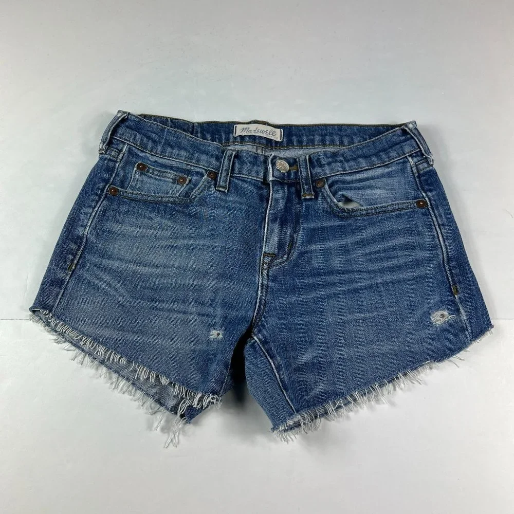 Madewell Jean Shorts Women's 24 Slim Boy Blue Fade Whiskers Cut Off Denim Jorts